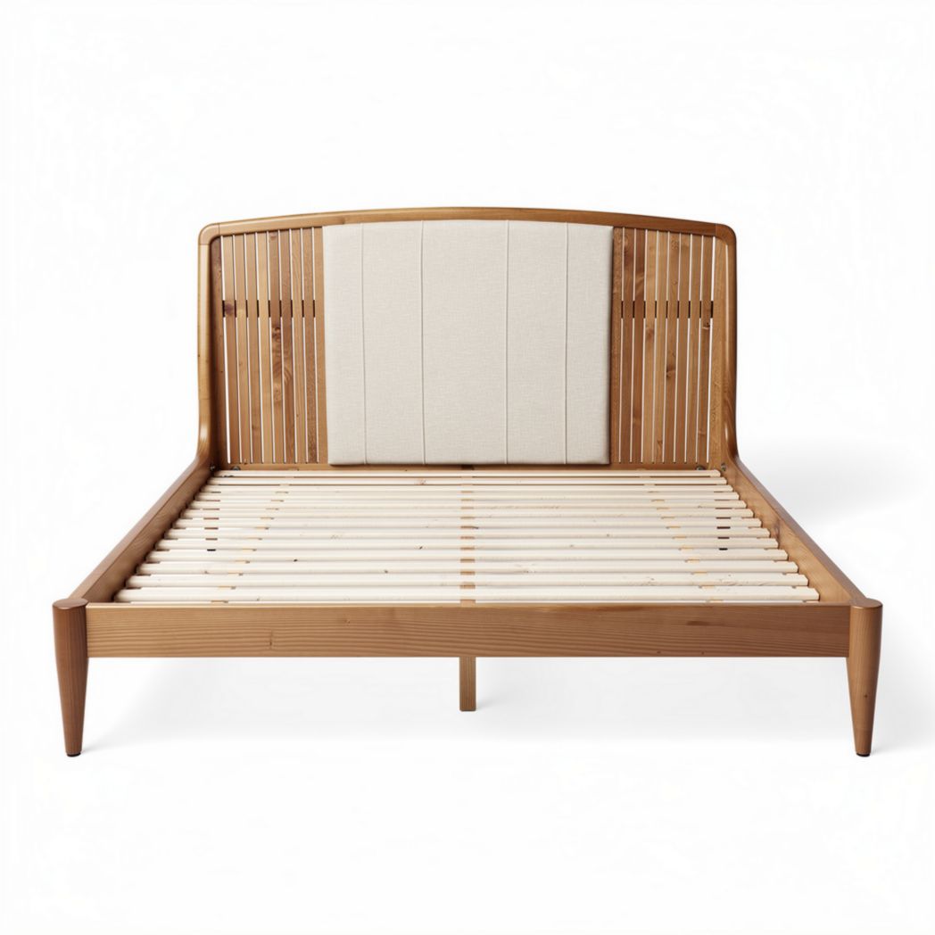 Natural wood bed frame with slatted design - 200 x 160 x 100cm