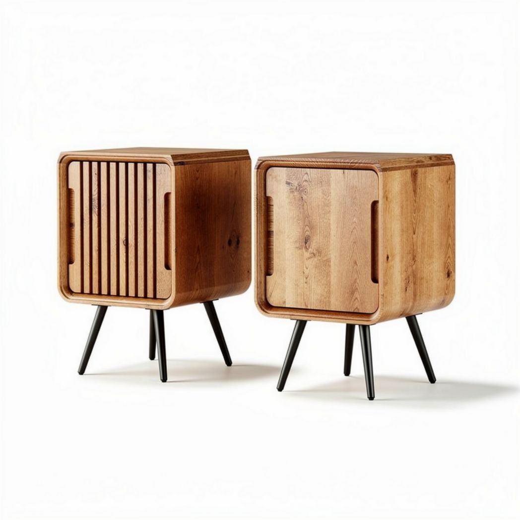 Wooden side table with storage for living room - 40 x 40 x 50cm