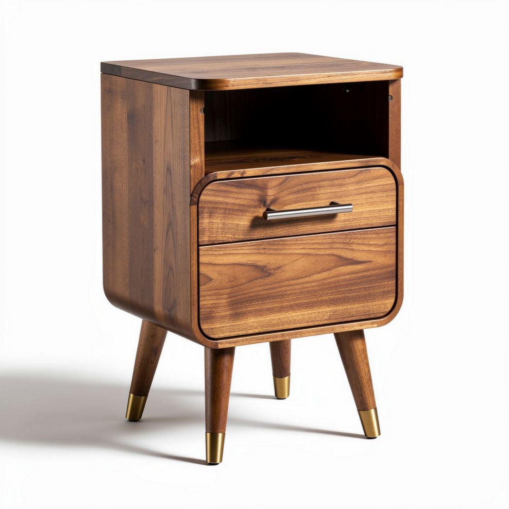 Wooden nightstand with two drawers and open shelf - 50 x 40 x 60cm