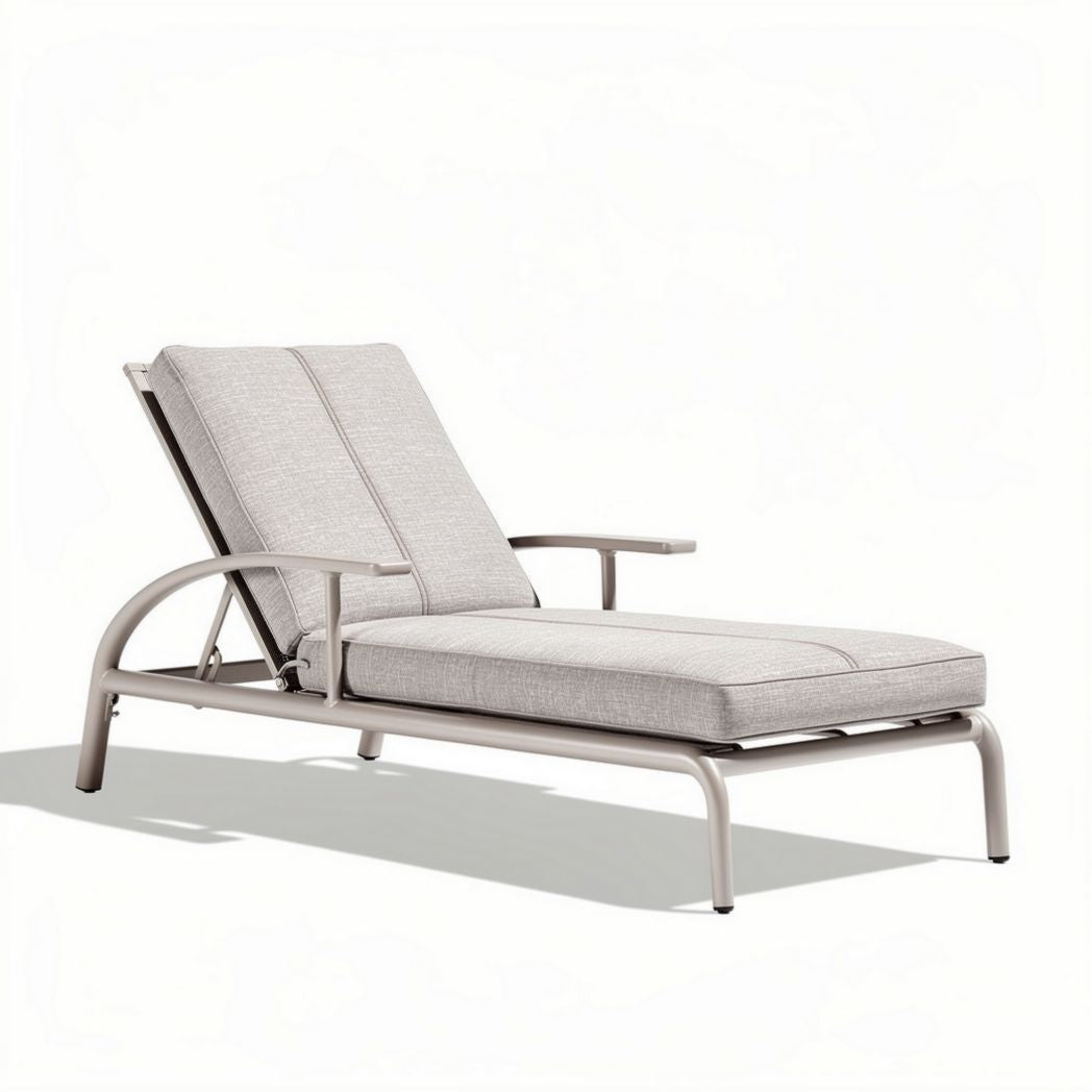 Outdoor lounge chair with aluminum frame and fabric cushions - 200 x 70 x 40cm
