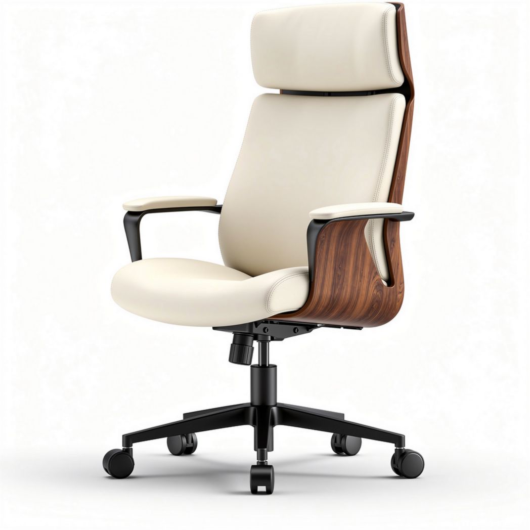 Ergonomic office chair with adjustable headrest - leather, 60 x 60 x 115cm