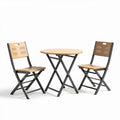 Folding outdoor dining table set with metal frame and wooden seats - 80 x 80 x 75cm