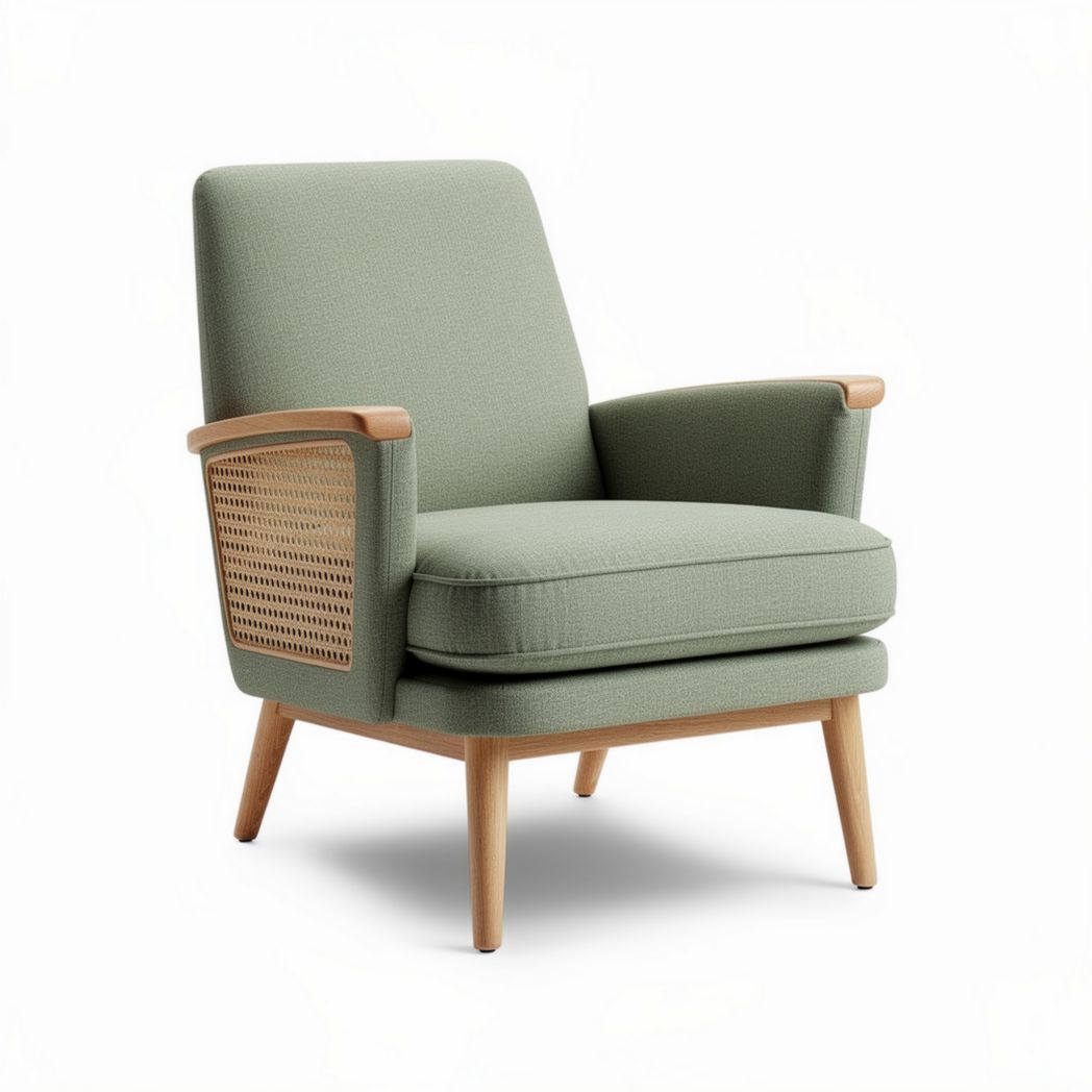 Fabric armchair with natural wood frame - 70 x 80 x 90cm