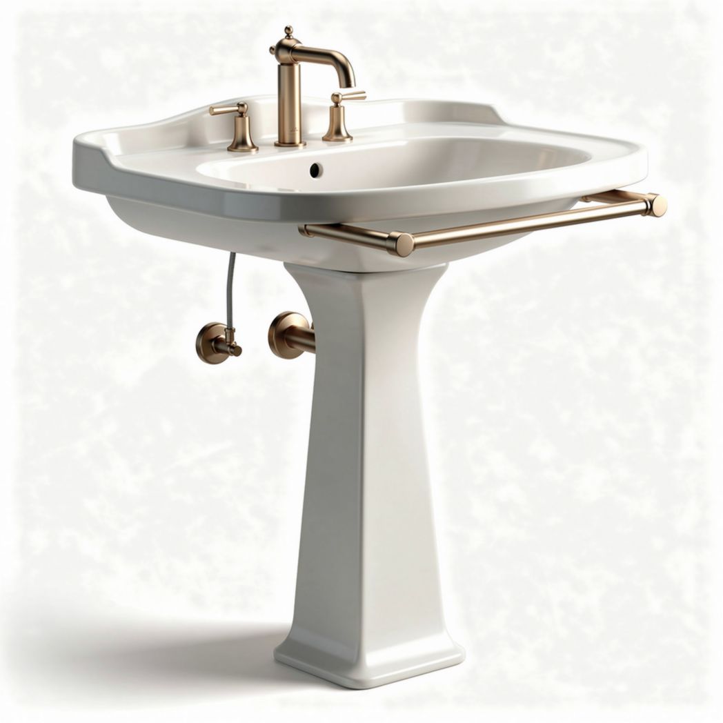 Ceramic pedestal sink with chrome faucet - 60 x 45 x 85cm